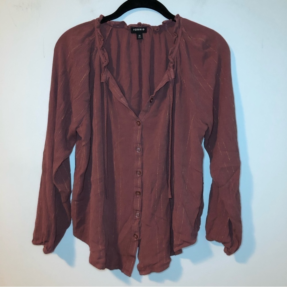 Torrid Pink & Gold Glitter Stripe Long Sleeve Button Down Blouse Size 00